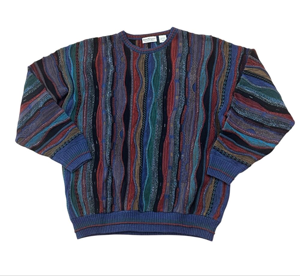 Vintage Coogi Style Textured Knit Sweater Grandpacore Cosby Sweater XXL -